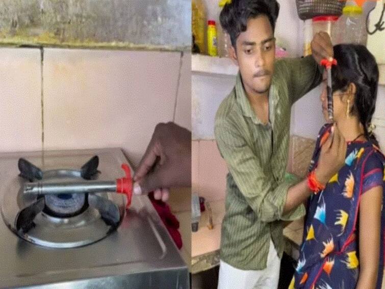 Man Curling A Womans Hair With A Jugaad Will Make You Ditch The Hair Curler Man Curling A Woman's Hair With A Jugaad Will Make You Ditch The Hair Curler