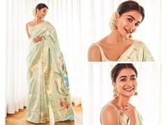 Pooja Hegde Oozes elegance In An Off-White Saree This Ganapati