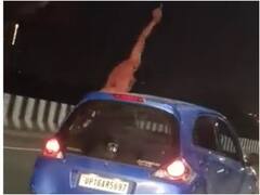 दिल्ली मेरठ एक्सप्रेस वे पर चलती कार में स्टंटबाजी, गाजियाबाद पुलिस ने किया 10 हजार का चालान