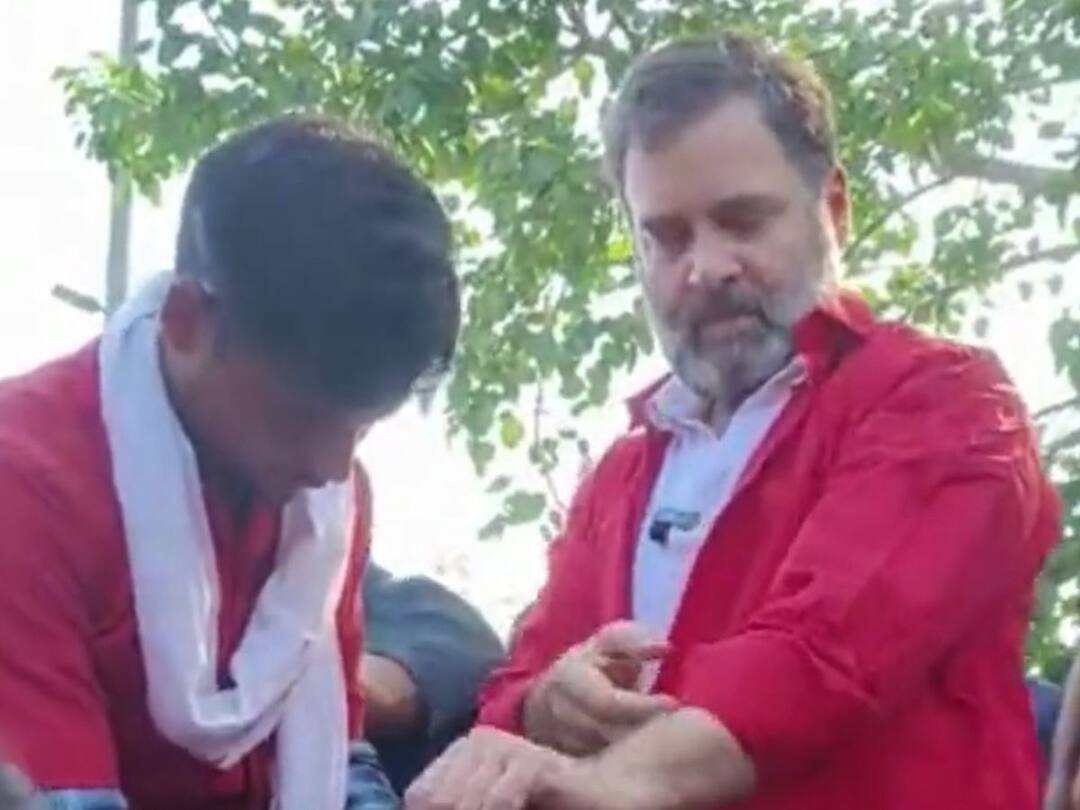 Watch Video Congress MP Rahul Gandhi dons 'Coolie' attire to meet railway porters at Anand Vihar ISBT in Delhi రైల్వే కూలీ గెటప్‌లో రాహుల్ గాంధీ, తలపై సూట్‌కేస్ పెట్టుకుని మోస్తున్న వీడియో వైరల్