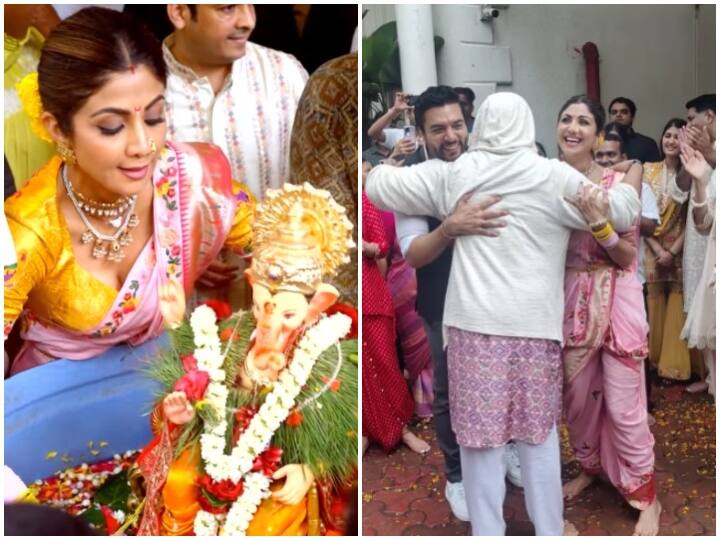 Ganesh Chaturthi 2023 Shilpa Shetty And Masked Raj Kundra Dance During The Ganesh Visarjan see video Ganesh Chaturthi 2023: गणपति विसर्जन पर खूब नाची शिल्पा शेट्टी, लेकिन राज कुंद्रा की एंट्री ने किया सभी को हैरान