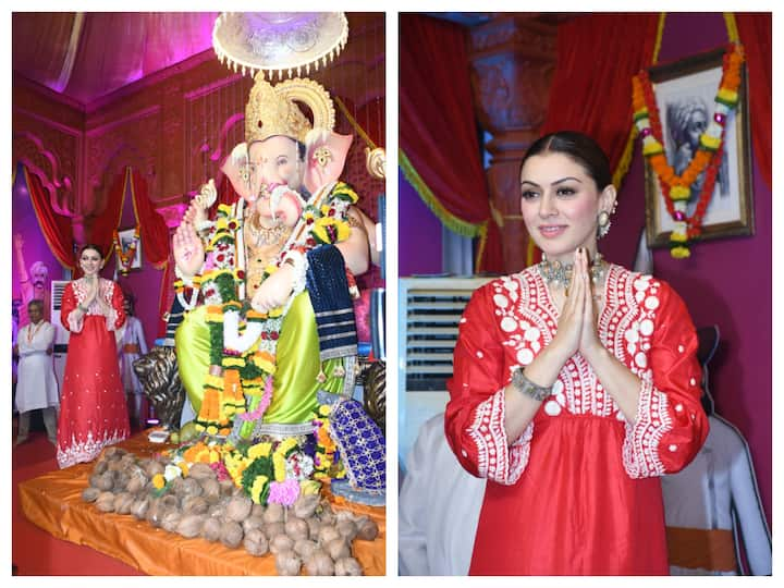 Hansika Motwani on Thursday visited Andheri cha Raja and sought blessings of Lord Ganpati.