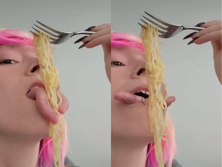 No one can eat noodles like this without surgery this video of the woman goes viral on social media बिना सर्जरी के कोई नहीं खा सकता इस तरह से नूडल्स, महिला के इस वीडियो ने सोशल मीडिया पर मचाया तहलका