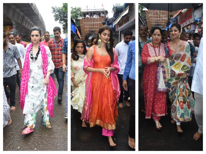 Many celebrities including Shilpa Shetty, Ridhi Dogra, Pooja Hegde, visited Lalbaugcha Raja on Friday to seek Ganpati Bappa's blessings.