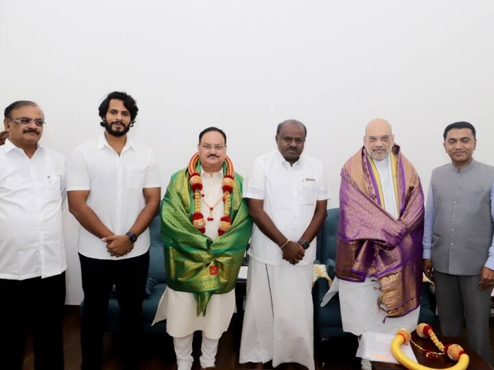 Karnataka JDS HD Kumaraswamy Formally join National Democratic Alliance Amit Shah NDA में शामिल हुई JDS, अमित शाह और एचडी कुमारस्वामी की मुलाकात के बाद जेपी नड्डा ने की घोषणा