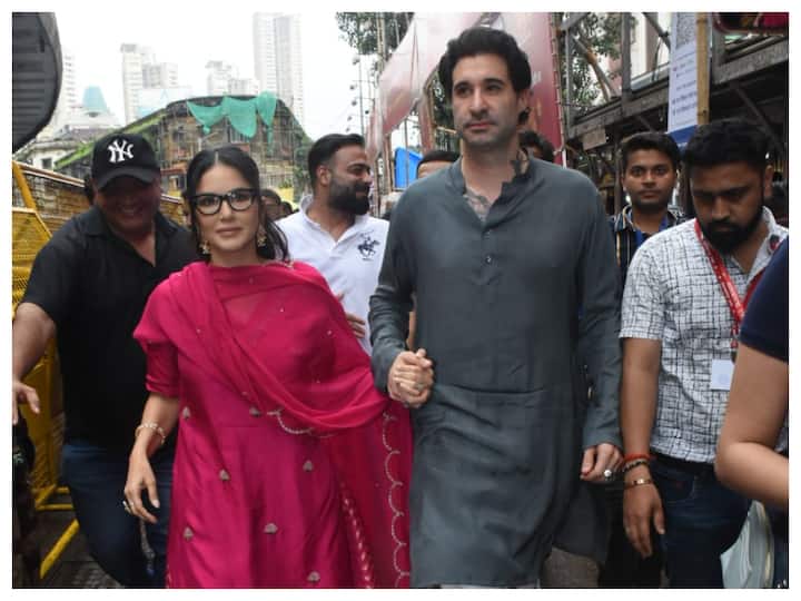 Sunny Leone and her husband Daniel Weber visited Mumbai's Lalbaugcha Raja on Friday to seek blessings of Lord Ganesha.