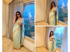 Harnaaz Sandhu Poses In a Mint-Coloured Embroidered Saree. Take A Look