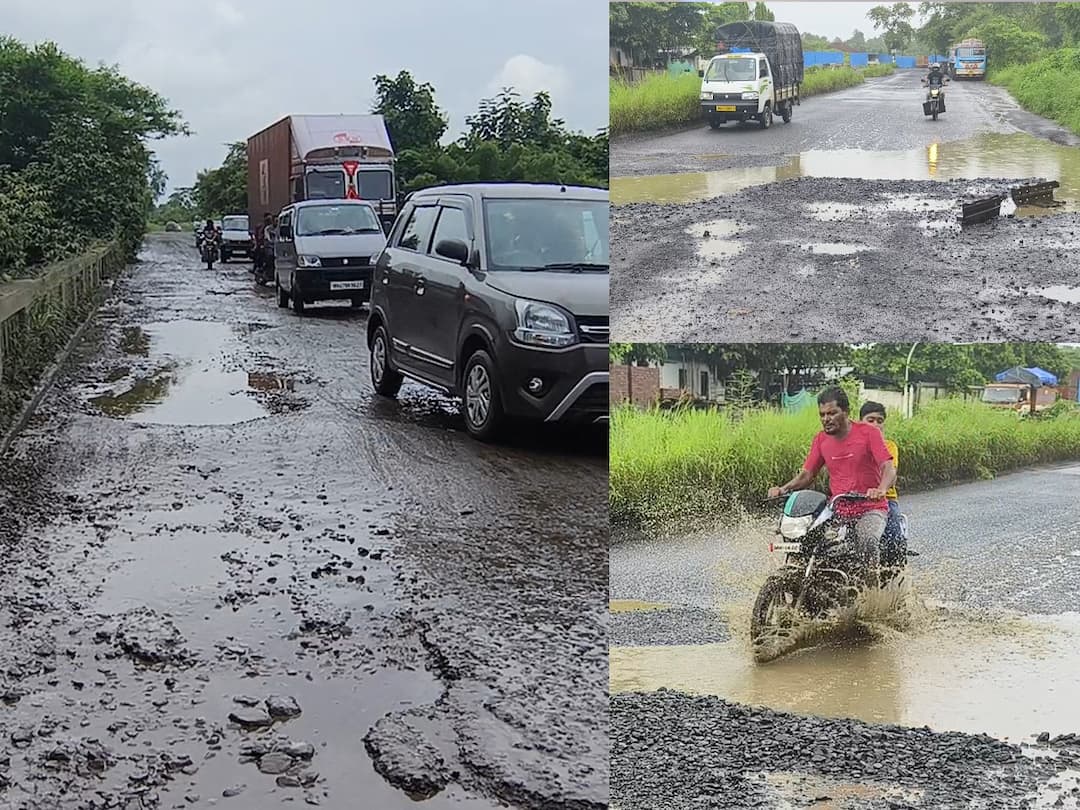 potholes on manor wada bhiwandi road bridge on river also in bad condition bike and car driver suffer Palghar : पालघर: मनोर वाडा भिवंडी रस्ता पूर्णपणे खड्ड्यात; नद्यांवरील पूलांचीही अवस्था बिकट