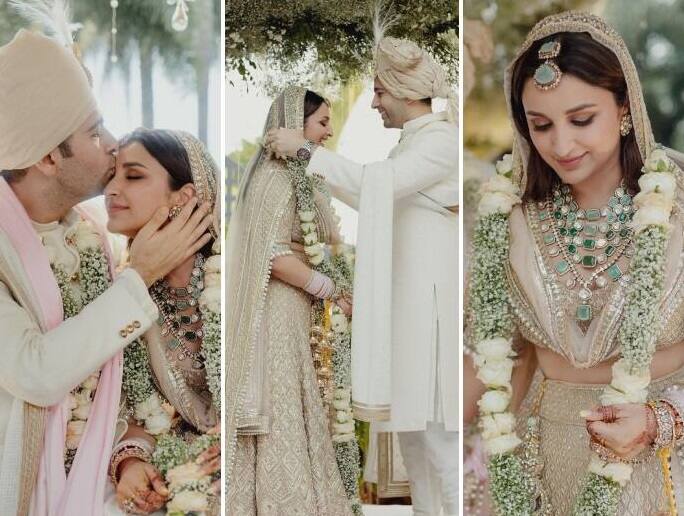 Parineeti-Raghav Chadha Wedding First Photo: અભિનેત્રી પરિણીતી ચોપરાએ સોશિયલ મીડિયા દ્વારા લગ્નની પહેલી ઝલક બતાવી છે. અભિનેત્રીએ પોતાના લગ્નની તસવીરો ઈન્સ્ટાગ્રામ પર શેર કરી છે.