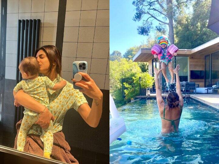 Priyanka Chopra bikini look relax in pool with daughter Malti marie just after sister Parineeti Chopra wedding बहन Parineeti की शादी में शामिल नहीं हुईं Priyanka Chopra, अब बेटी मालती संग पूल में मस्ती करती दिखीं एक्ट्रेस