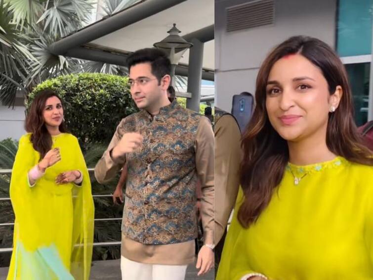 newlywed parineeti chopra reached Delhi with husband raghav chadha Parineeti Chopra And Raghav chadha: सिंदूर, मंगळसूत्र अन् बांगड्या, नववधू परिणीतीचा खास लूक; लग्नानंतर दिल्लीमध्ये स्पॉट झाले नवविवाहित जोडपे