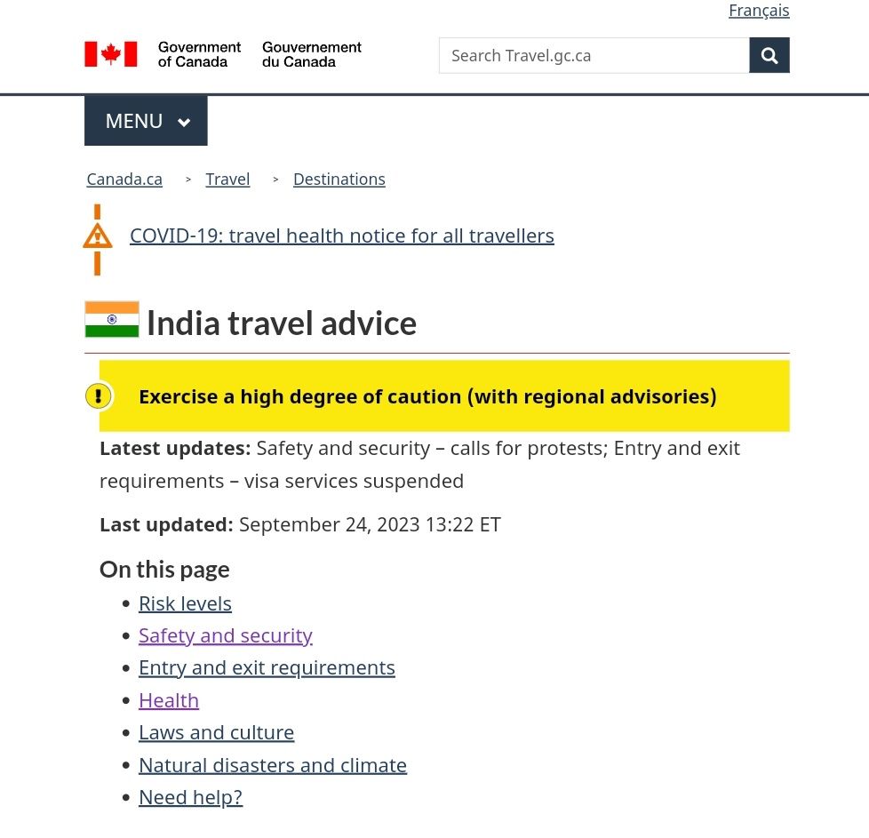 Canada Updates Travel Advisory (Image Source: Government Of Canada)