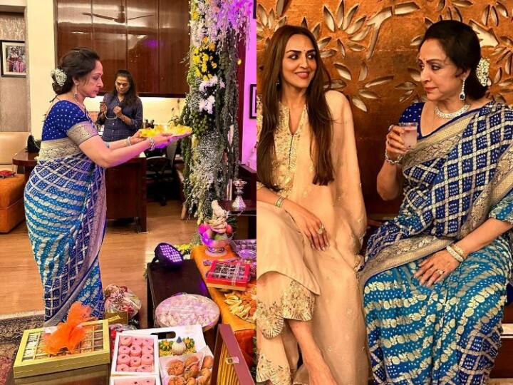 Esha Deol Hpuse: महाराष्ट्र में इस वक्त गणेश उत्सव की धूम मची है. ईशा देओल ने भी अपने घर में गणपति की स्थापना की है.जहां बीते दिन एक्ट्रेस की मां और ड्रीम गर्ल हेमा मालिनी बप्पा के दर्शन करने पहुंचीं.