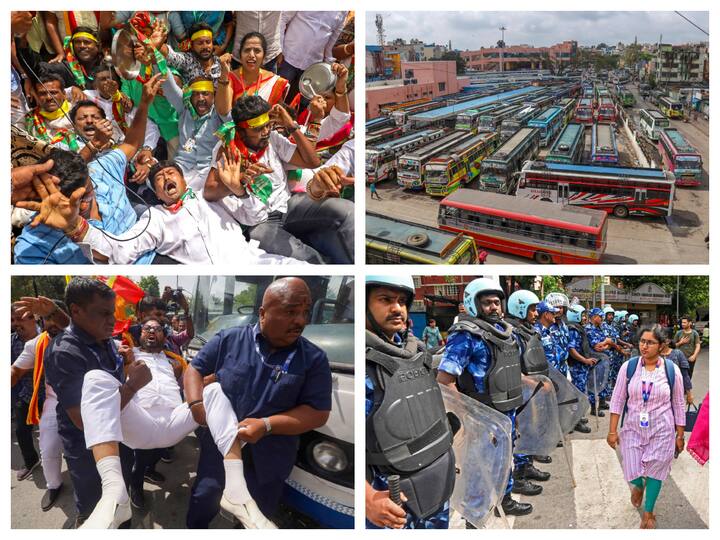 The Karnataka Jala Samrakshana Samithi has issued a bandh call in opposition to the supply of Cauvery water to Tamil Nadu. The protests took place even as Section 144 was clamped by the police.