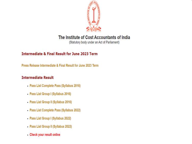 ICMAI CMA Inter Final Result 2023 Declared On icmai.in, Check Direct Link ICMAI CMA Inter Final Result 2023 Declared On icmai.in, Check Direct Link