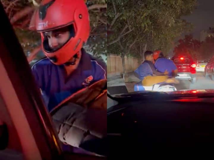 hungry in a traffic jam Bengaluru person ordered video delivering pizza went viral on social media ट्रैफिक जाम में लगी भूख तो इस शख्स ने किया ऑर्डर, सोशल मीडिया पर वायरल हुआ पिज्जा डिलीवर करने का वीडियो