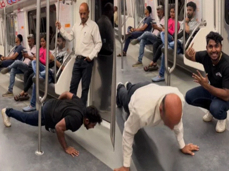 Desi Uncle Takes UP Pushup Challenge Thrown At Him By Young Man In Mumbai Metro. WATCH Desi Uncle Takes UP Pushup Challenge Thrown At Him By Young Man In Mumbai Metro. WATCH