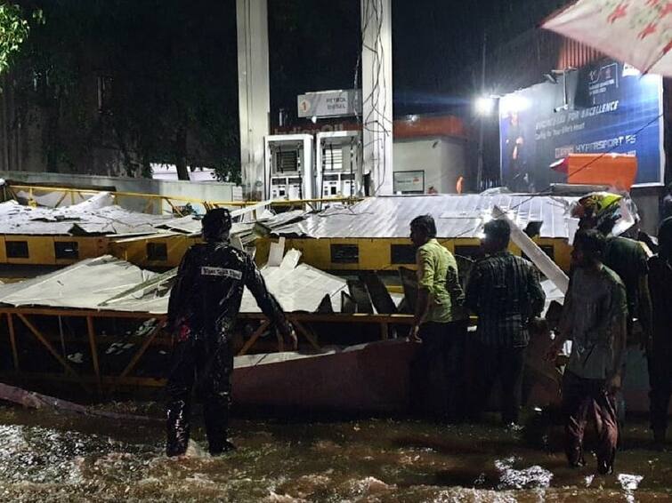 The roof of the petrol pump collapsed in Saidapet. Rescue work is intense சைதாப்பேட்டையில் பெட்ரோல் பங்க் மேற்கூரை சரிந்து விழுந்து விபத்து - ஒருவர் உயிரிழப்பு