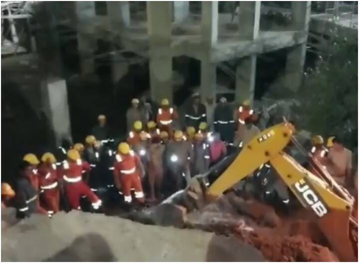 under construction multi-level parking Wall collapse in Lucknow SDRF rescue operation underway UP News Lucknow में जमीन धंसने से गिरी निर्माणाधीन मल्टी लेवल पार्किंग की दीवार, मजदूरों को बचाने के लिए रेस्क्यू ऑपरेशन जारी