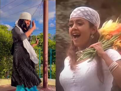Actress Jyothika song recreate version viral in instagram Jyothika: அடேய்.. ஜோதிகா கூட இப்படி ஆடுனது இல்லடா.. இன்ஸ்டாவை கலக்கும் “பூவ பூவ பூவே” பாடல்..!