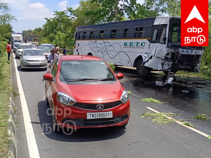 திண்டிவனம் அருகே ஆசிட் ஏற்றிச்சென்ற லாரி மீது மோதிய அரசுப் பேருந்து; சாலையில் வழிந்தோடிய 30 டன் ஆசிட்!