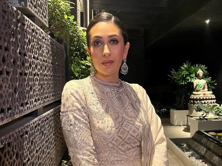 Karisma Kapoor wore an exquisite anarkali outfit with detailed embroidery that is perfect for celebrations.