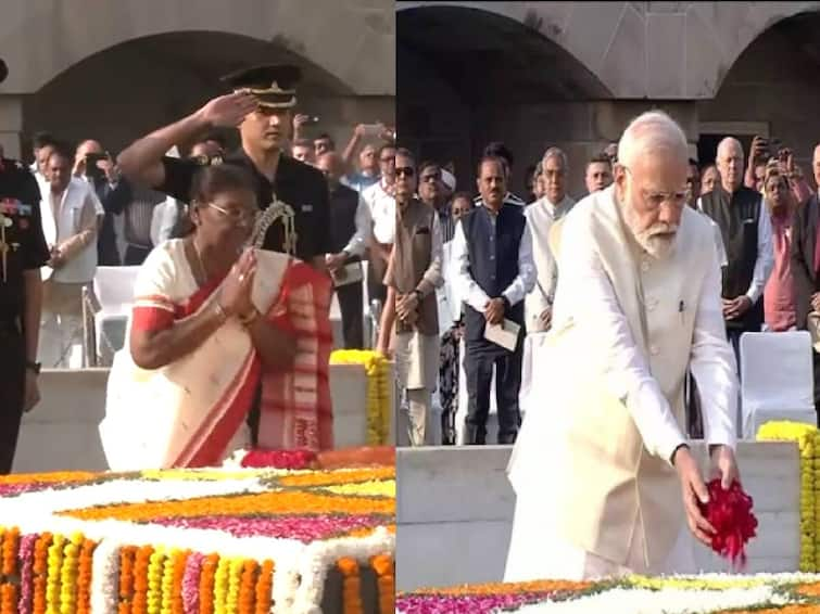 Gandhi Jayanti 2023 president Droupadi Murmu  and pm modi pays tribute to Mahatma Gandhi Gandhi Jayanti 2023: காந்தியின் 154வது பிறந்தநாள்: நினைவிடத்தில் குடியரசுத்தலைவர், பிரதமர் உள்ளிட்ட தலைவர்கள் மரியாதை..!