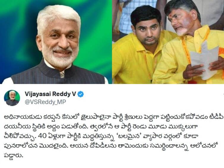 YSRCP MP Vijayasai Reddy said that TDP will split into two or three parts Vijayasai Reddy On TDP: త్వరలోనే టీడీపీలో చీలిక-విజయసాయిరెడ్డి హాట్‌ కామెంట్స్‌