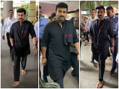 नंगे पांव-माथे पर तिलक, गमछा लिए एयरपोर्ट पर स्पॉट हुए राम चरण, फैंस ने की जेस्चर की तारीफ