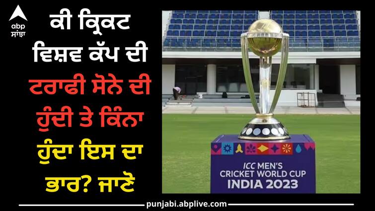 cricket-world-cup-2023-trophy-made-by-gold-how-many-kilograms-does-it-weight Cricket World Cup 2023: ਕੀ ਕ੍ਰਿਕਟ ਵਿਸ਼ਵ ਕੱਪ ਦੀ ਟਰਾਫੀ ਸੋਨੇ ਦੀ ਹੁੰਦੀ ਤੇ ਕਿੰਨਾ ਹੁੰਦਾ ਇਸ ਦਾ ਭਾਰ? ਜਾਣੋ