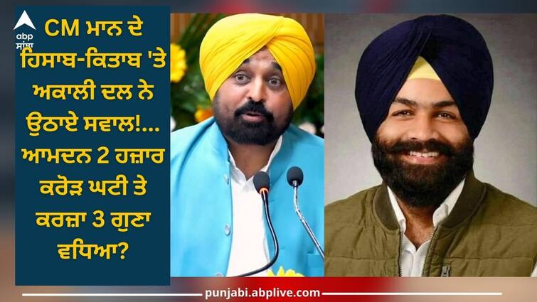 Akali Dal raised questions on CM Mann's calculation! details inside Punjab News: ਸੀਐਮ ਮਾਨ ਦੇ ਹਿਸਾਬ-ਕਿਤਾਬ 'ਤੇ ਅਕਾਲੀ ਦਲ ਨੇ ਉਠਾਏ ਸਵਾਲ! ਆਮਦਨ 2 ਹਜ਼ਾਰ ਕਰੋੜ ਘਟੀ ਤੇ ਕਰਜ਼ਾ 3 ਗੁਣਾ ਵਧਿਆ? 