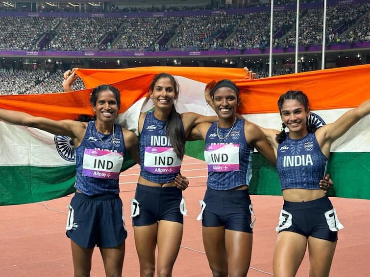 Asian Games 2023 athletics womens 4x400m relay india wins silver Asian Games 2023: பதக்க வேட்டையில் இந்தியா! 4x400 மீட்டர் தொடர் ஓட்டத்தில் வெள்ளி வென்று கலக்கிய வீராங்கனைகள்!