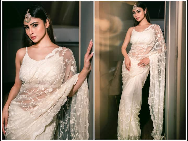 Mouni Roy is back to treating her fans to her gorgeous look, posing in a pristine white saree.