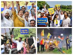 AAP Leaders, Workers Stage Protest Over Sanjay Singh's Arrest: SEE PICS