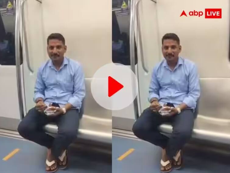 viral video man eats gobi manchurian inside bengaluru metro VIDEO: मेट्रोमध्ये बसून मंच्युरियन खाणं पडलं महागात; व्हिडीओ व्हायरल झाल्यानंतर जे झालं ते पाहाच