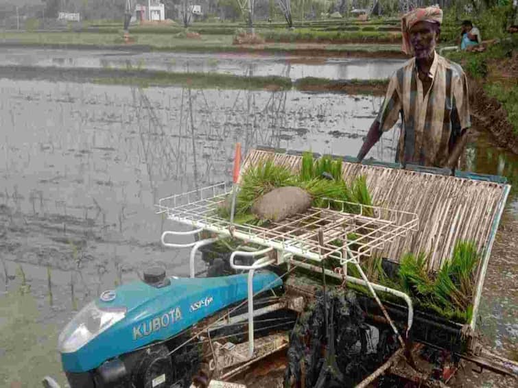 Thanjavur news Shortage of agricultural workers Farmers are very busy in planting with machines TNN விவசாயத் தொழிலாளர்கள் தட்டுப்பாடு; இயந்திரத்தை கொண்டு நடவுப்பணிகளில் விவசாயிகள் வெகு மும்முரம்