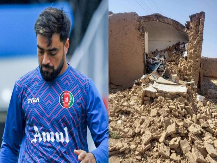 Rashid Khan to donate entire World Cup match fees to help victims  Afghanistan earthquake Rashid Khan: நிலநடுக்கத்தால் நிலைகுலைந்த ஆப்கானிஸ்தான்; சம்பளத்தை அள்ளிக்கொடுத்த ரஷீத்கான்!