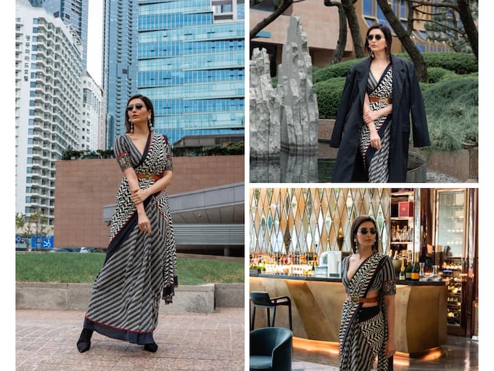 Karishma Tanna's saree adds a classic twist in Busan as she arrives in Korea for Busan film Festival.