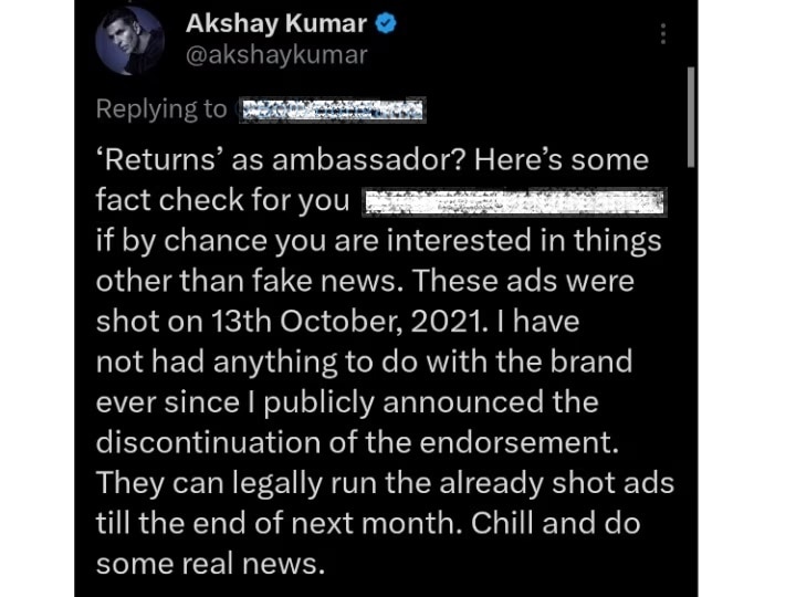 Akshay Kumar again clarified regarding Pan Masala ad
