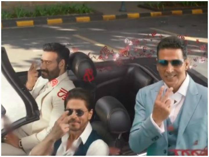 Akshay Kumar new Vimal Pan Masala Ad with Ajay Devgn Shah Rukh Khan goes viral Bigg Boss 15 Soundarya Sharma Ajay- Shah Rukh के साथ फिर Akshay Kumar ने किया पान मसाला एड, ट्रोल्स ने 'मिशन रानीगंज' एक्टर की लगा दी क्लास, बोले- 'शर्म भी नहीं आती'