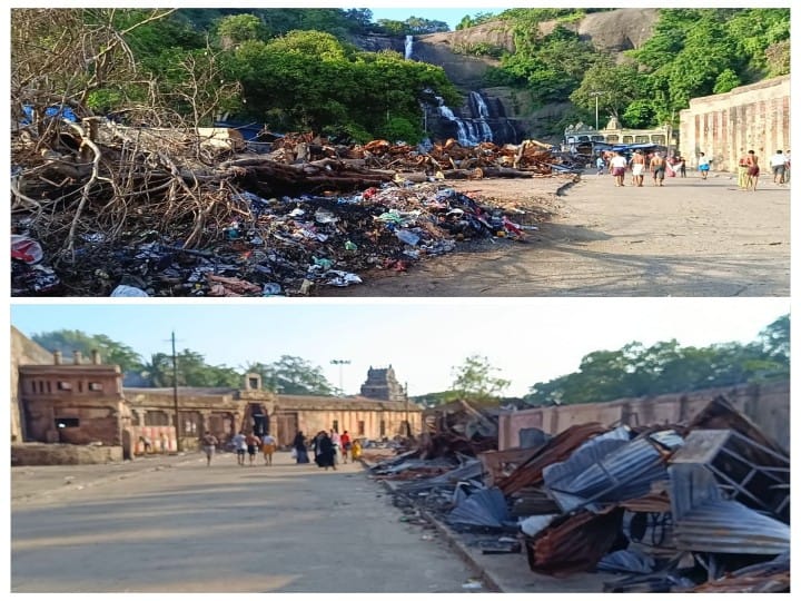 குற்றால அருவி கரையில் தீ விபத்து ஏற்பட்ட இடத்தில் மீண்டும் கடை - இந்து அமைப்புகள் எதிர்ப்பு