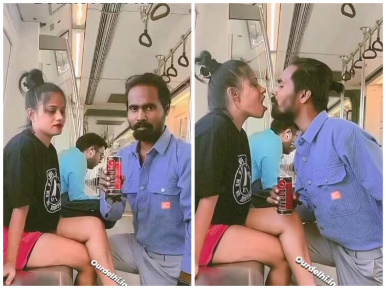 Couple Spit Drink In Each Others Mouths Inside Coach In Delhi Metro Cring Video Goes Viral Delhi Metro: Couple Spit Drink In Each Other's Mouths Inside Coach, Cringe Act Goes Viral