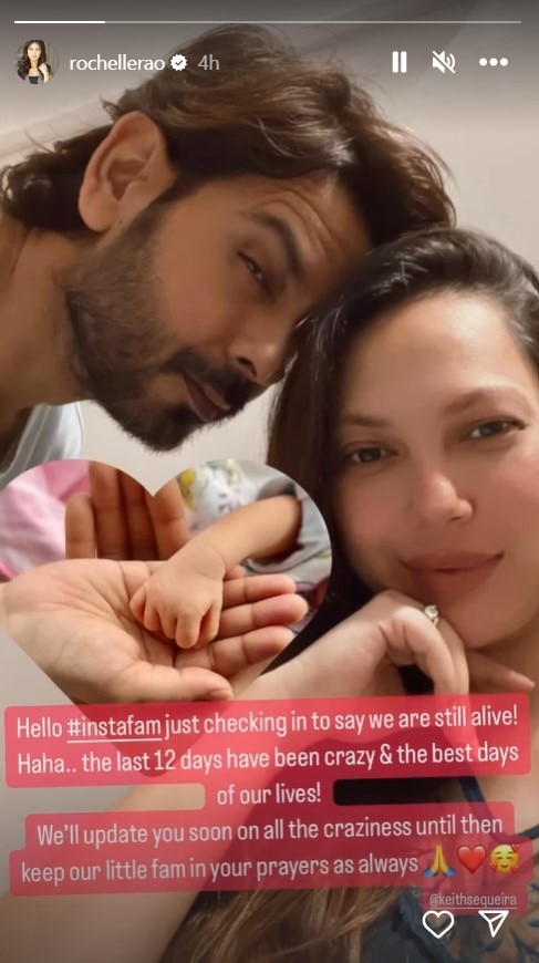 Rochelle Rao ने पति Keith Sequeira संग न्यू बॉर्न बेटी का हाथ थामे शेयर की तस्वीर, लिखा- 'पिछले 12 दिन हमारी लाइफ के बेस्ट डेज थे