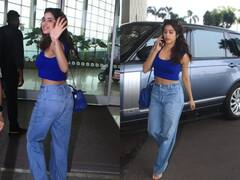 Janhvi Kapoor Photos: क्रॉप टॉप के साथ जींस पहने एयरपोर्ट पर स्पॉट हुईं जाह्नवी कपूर, नो मेकअप लुक में भी दिखीं गजब की खूबसूरत