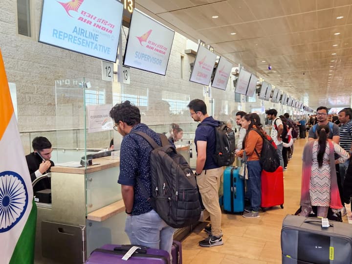 Indian nationals in Israel's Tel Aviv wait to board a flight back to India. The Government of India launched 'Operation Ajay' on Thursday to evacuate Indian nationals stuck in Israel due to the war with the militant group, Hamas. (Image Source: PTI)