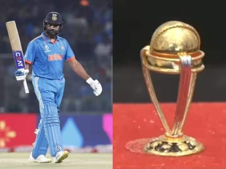 india vs pakistan world cup 2023 a man in ahemdabad has made a golden world cup throphy for rohit sharma पाकिस्तानविरोधातील सामन्यापूर्वीच रोहितच्या हातात सोन्याचा 'वर्ल्डकप', फोटो व्हायरल