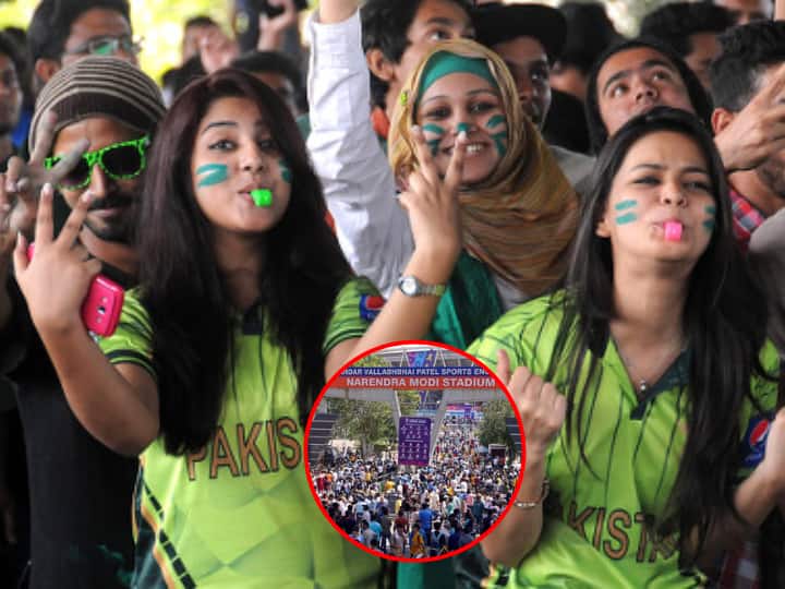 india pakistan match how many people from pakistan have come to watch the india pakistan world cup match IND vs PAK: ...म्हणून मोदी स्टेडियमवर पाकिस्तानी चाहत्यांची संख्या कमी, टीम इंडियाचे सपोर्टर्स अधिक