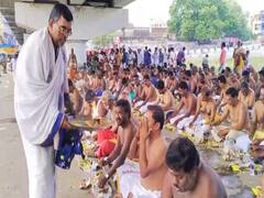 புரட்டாசி மஹாளய அமாவாசை; மதுரை வைகை ஆற்றில் முன்னோர்களுக்கு தர்ப்பண வழிபாடு