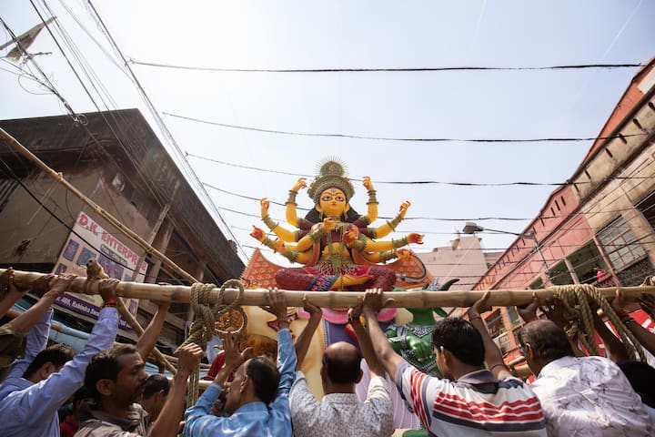 Each idol is meticulously crafted as per the theme of the pandal. (Image Source: Suvankar Sen & Kuntal Mukherjee)