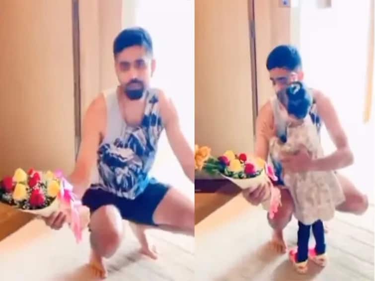 Hasan Ali's daughter wishes Babar Azam on his 29th birthday, video goes viral Babar Azam Birthday: பிறந்த நாளை கொண்டாடிய பாபர் ஆசம்... பூங்கொத்து கொடுத்து க்யூட்டாக சர்ப்ரைஸ் செய்த ஹசன் அலி குழந்தை!
